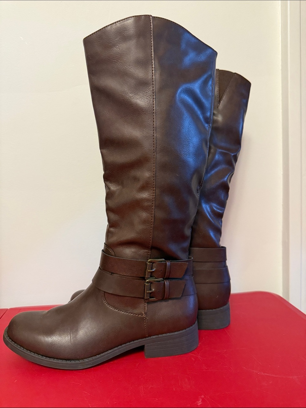Women's Dual-Buckle Riding Boots - Brown